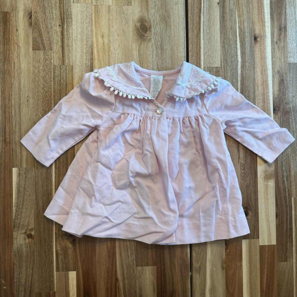 Baby Girl Pink Corduroy Lace‎ Collar Coat Pom Pom Trim 12 Months Vintage Style